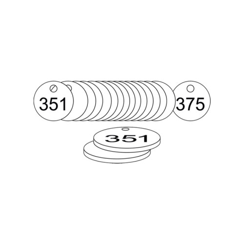 White Traffolite Tags (351 to 375), 27mm