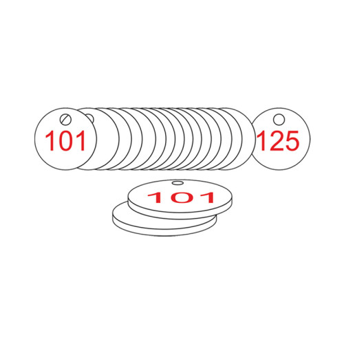 White/Red Traffolite Tags (101 to 125), 33mm