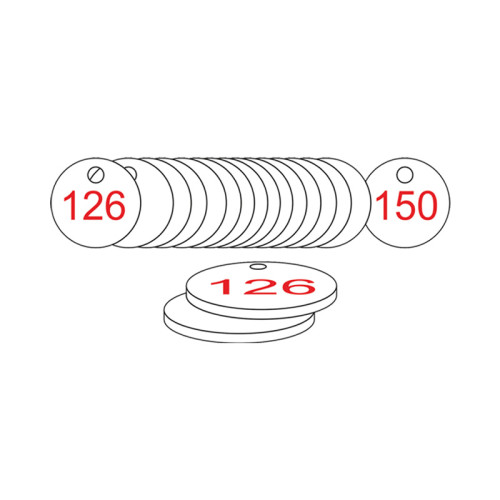 White/Red Traffolite Tags (126 to 150), 33mm