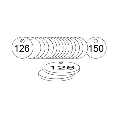 White Traffolite Tags (126 to 150), 33mm