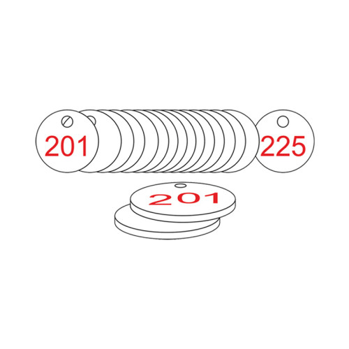 White/Red Traffolite Tags (201 to 225), 33mm
