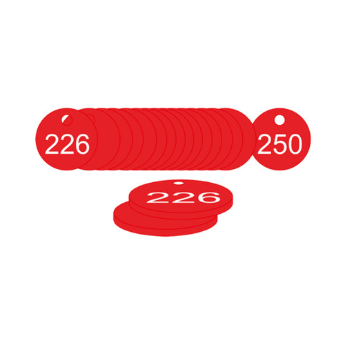 Red Traffolite Tags (226 to 250), 33mm
