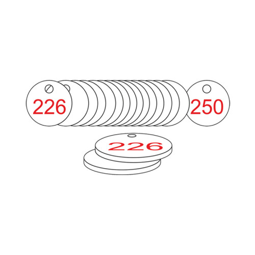 White/Red Traffolite Tags (226 to 250), 33mm
