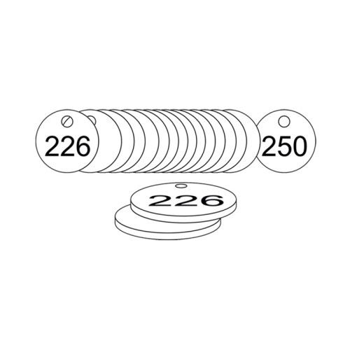 White Traffolite Tags (226 to 250), 33mm