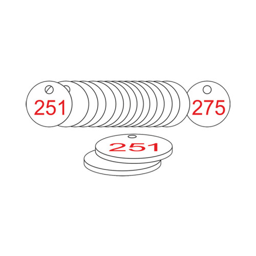 White/Red Traffolite Tags (251 to 275), 33mm