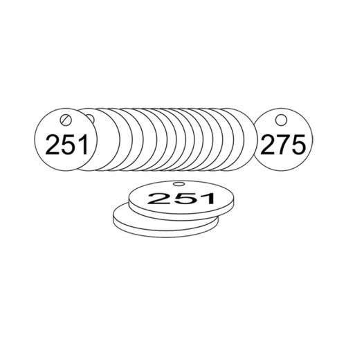 White Traffolite Tags (251 to 275), 33mm