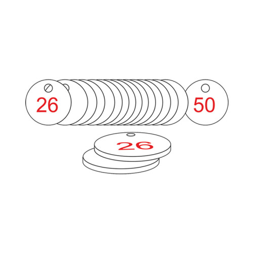 White/Red Traffolite Tags (26 to 50), 33mm