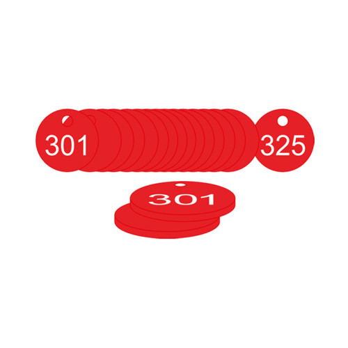Red Traffolite Tags (301 to 325), 33mm