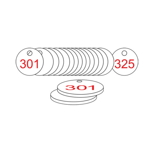 White/Red Traffolite Tags (301 to 325), 33mm