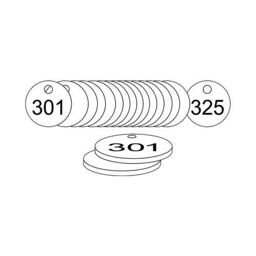White Traffolite Tags (301 to 325), 33mm