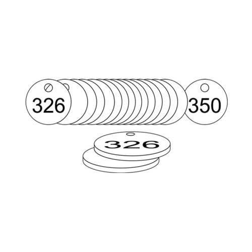 White Traffolite Tags (326 to 350), 33mm