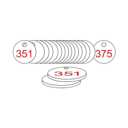 White/Red Traffolite Tags (351 to 375), 33mm