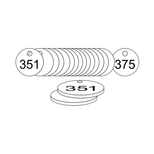 White Traffolite Tags (351 to 375), 33mm