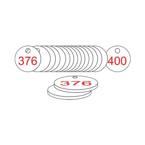 White/Red Traffolite Tags (376 to 400), 33mm