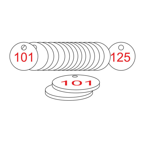 White/Red Traffolite Tags (101 to 125), 38mm