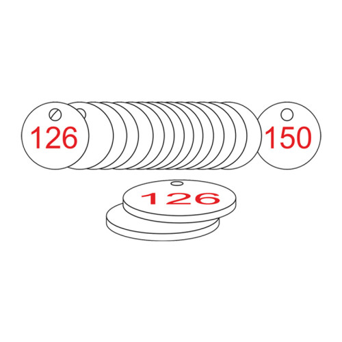 White/Red Traffolite Tags (126 to 150), 38mm