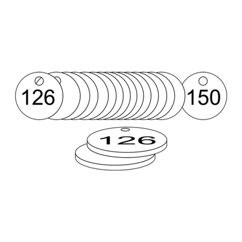 White Traffolite Tags (126 to 150), 38mm