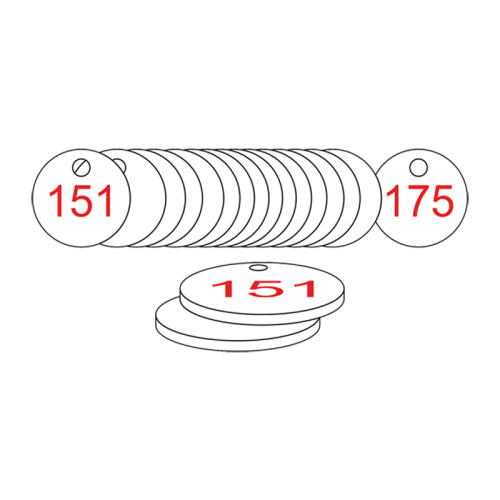 White/Red Traffolite Tags (151 to 175), 38mm