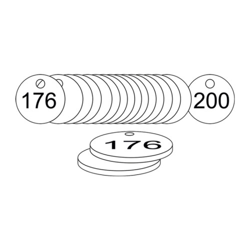 White Traffolite Tags (176 to 200), 38mm