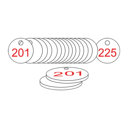 White/Red Traffolite Tags (201 to 225), 38mm