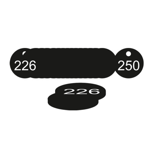 Black Traffolite Tags (226 to 250), 38mm