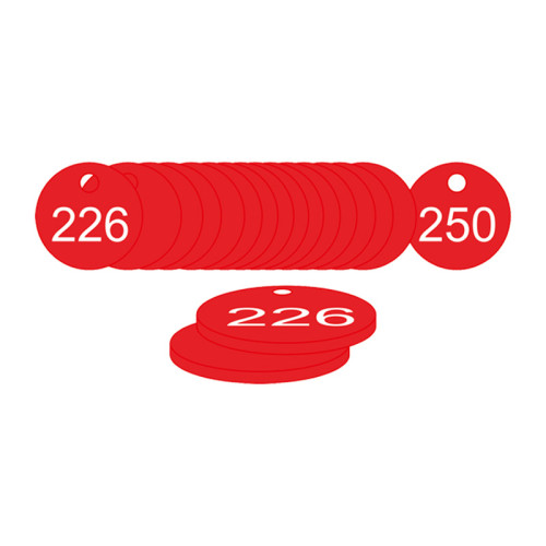 Red Traffolite Tags (226 to 250), 38mm