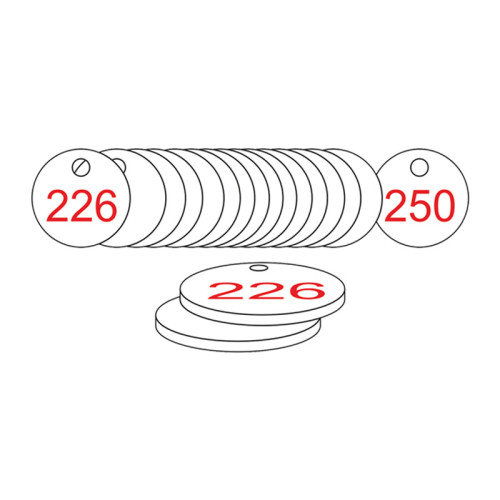 White/Red Traffolite Tags (226 to 250), 38mm