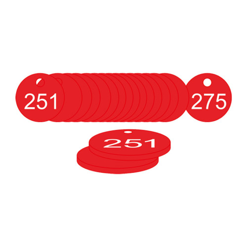 Red Traffolite Tags (251 to 275), 38mm