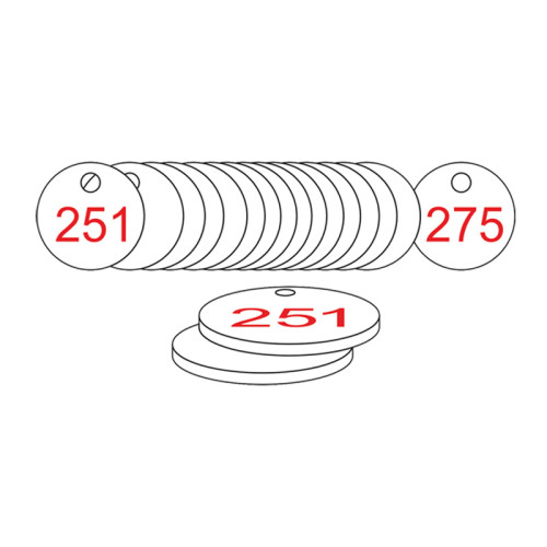 White/Red Traffolite Tags (251 to 275), 38mm