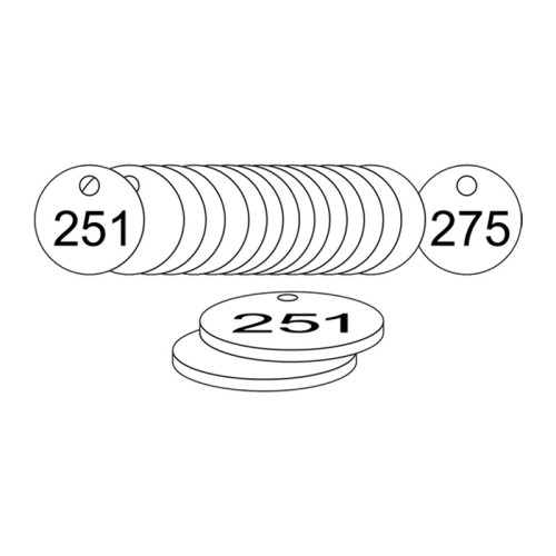 White Traffolite Tags (251 to 275), 38mm