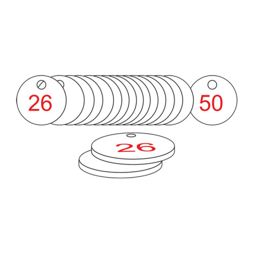 White/Red Traffolite Tags (26 to 50), 38mm