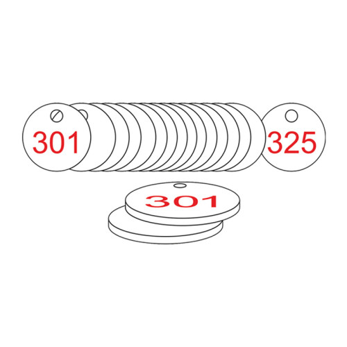 White/Red Traffolite Tags (301 to 325), 38mm