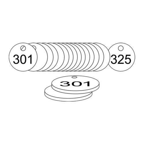 White Traffolite Tags (301 to 325), 38mm