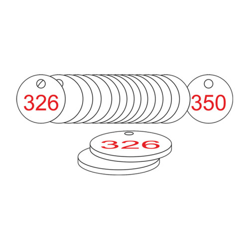 White/Red Traffolite Tags (326 to 350), 38mm