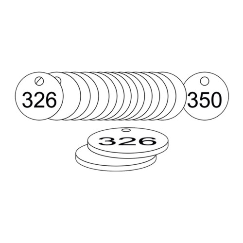 White Traffolite Tags (326 to 350), 38mm