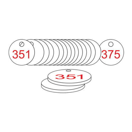 White/Red Traffolite Tags (351 to 375), 38mm