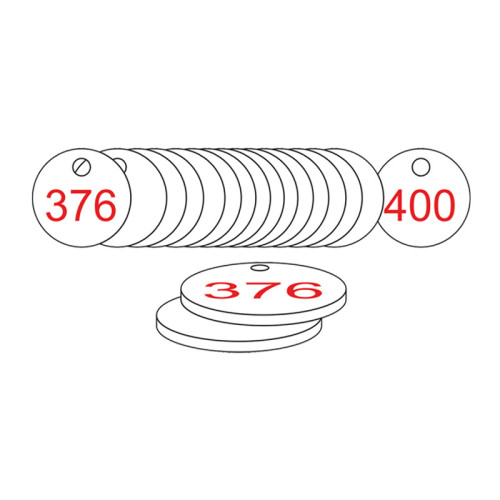 White/Red Traffolite Tags (376 to 400), 38mm