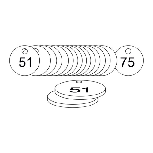 White Traffolite Tags (51 to 75), 38mm