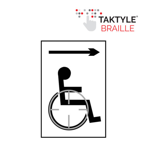 'Disabled Arrow Right' Sign, Self Adhesive Taktyle, White (150mm x 225mm)