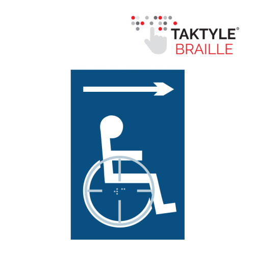 'Disabled Arrow Right' Sign, Self Adhesive Taktyle, Blue (150mm x 225mm)