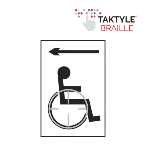 'Disabled Arrow Left' Sign, Self Adhesive Taktyle, White (150mm x 225mm)