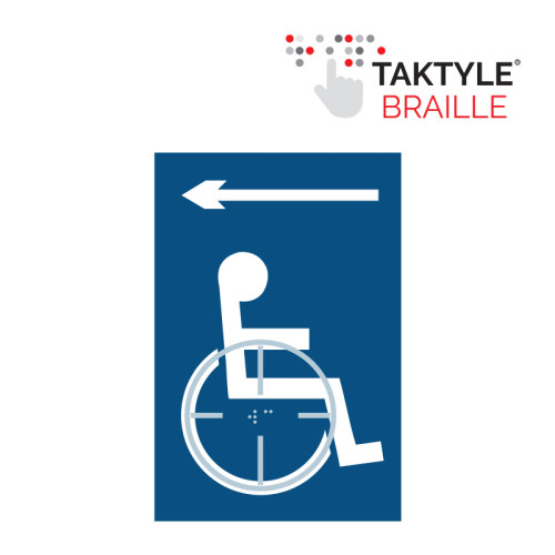 'Disabled Arrow Left' Sign, Self Adhesive Taktyle, Blue (150mm x 225mm)