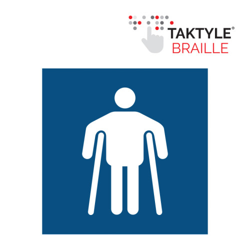 'Man On Crutches Graphic' Sign, Self Adhesive Taktyle, Blue (150mm x 150mm)