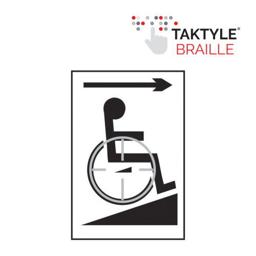 'Disabled Ramp Arrow Right' Sign, Self Adhesive Taktyle, White (150mm x 225mm)