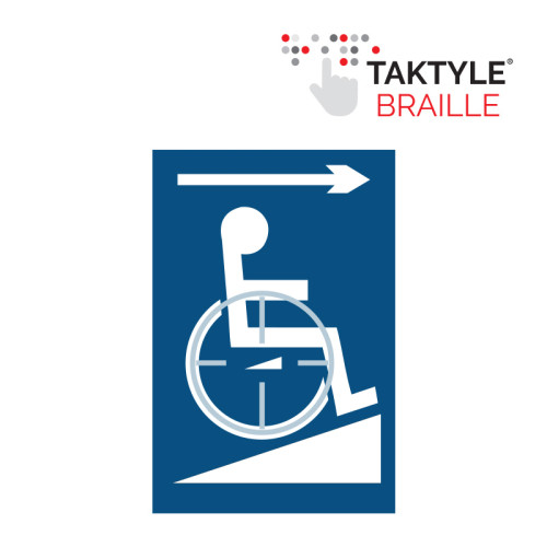 'Disabled Ramp Arrow Right' Sign, Self Adhesive Taktyle, Blue (150mm x 225mm)