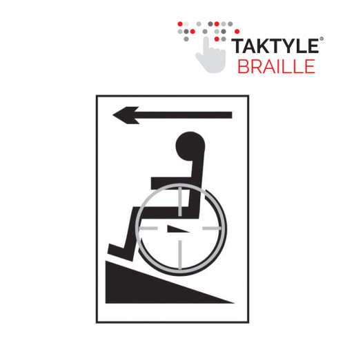 'Disabled Ramp Arrow Left' Sign, Self Adhesive Taktyle, White (150mm x 225mm)