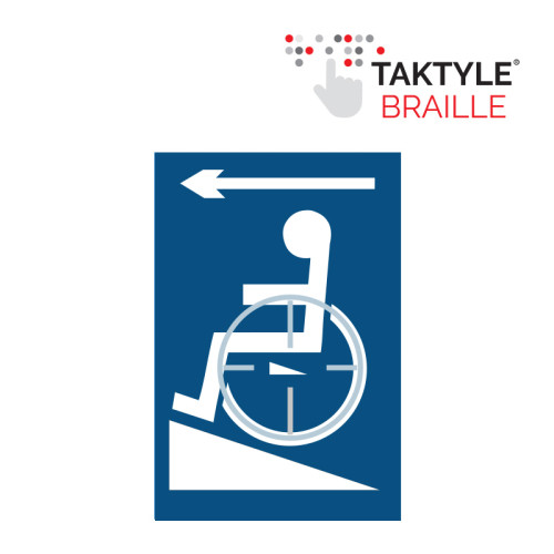 'Disabled Ramp Arrow Left' Sign, Self Adhesive Taktyle, Blue (150mm x 225mm)