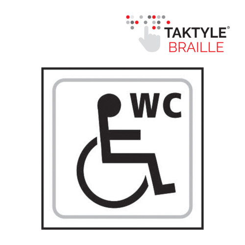 'Disabled Wc Graphic' Sign, Self Adhesive Taktyle, White (150mm x 150mm)