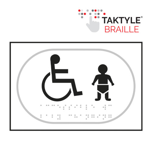 'Disabled Baby Change Graphic' Sign, Self Adhesive Taktyle, White (225mm x 150mm)