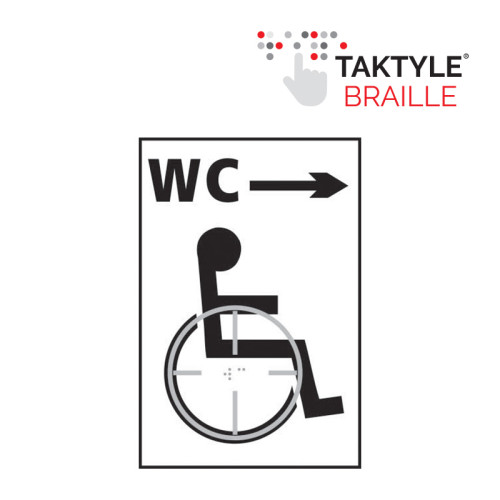 'Disabled Wc Arrow Right' Sign, Self Adhesive Taktyle, White (150mm x 225mm)